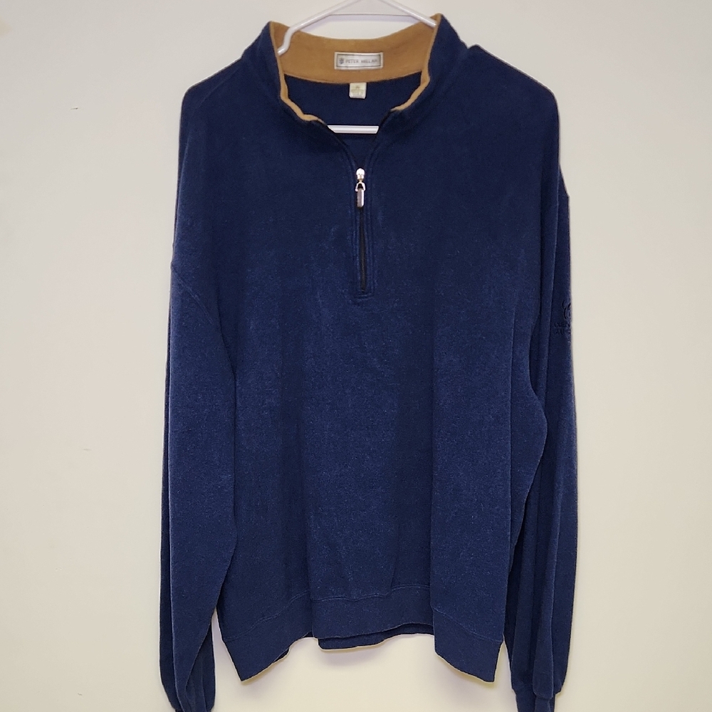 Peter Millar Navy and Camel Zip-Up Sweater